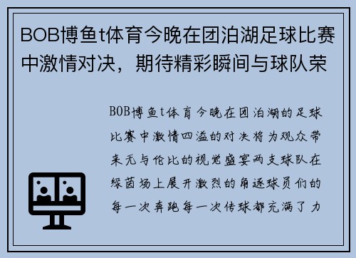 BOB博鱼t体育今晚在团泊湖足球比赛中激情对决，期待精彩瞬间与球队荣耀