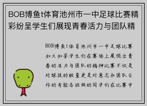 BOB博鱼t体育池州市一中足球比赛精彩纷呈学生们展现青春活力与团队精神